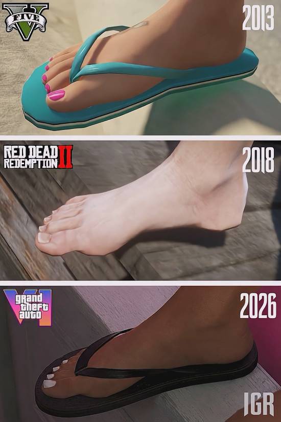 R星三部曲足部建模进化史:从GTA5到GTA6的写实飞跃